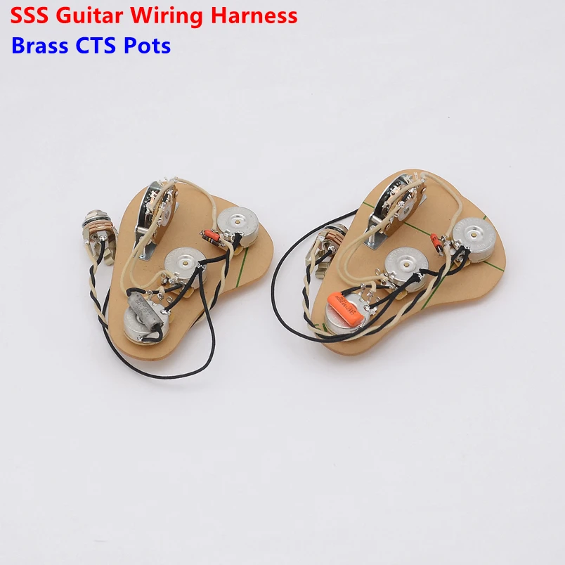 

(3x 250K Brass CTS Pots + 5-Way Switch )1 Set SSS Single Pickups Loaded Pre-wired Electric Guitar Wiring Harness Prewired Kit