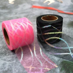 6cm 25y Tulle Roll Sequin Paillete Printed Mesh Ribbon Film for Handmade Crafts Hairbow Bridal Veils Wedding Birthday Decoration