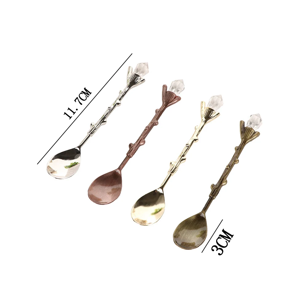 Vintage Coffee Spoon Forest Branch Leaves Cute Teaspoon Crystal Milk Spoon Ice-Cream Sugar Cake Spoon Kitchen Accessories