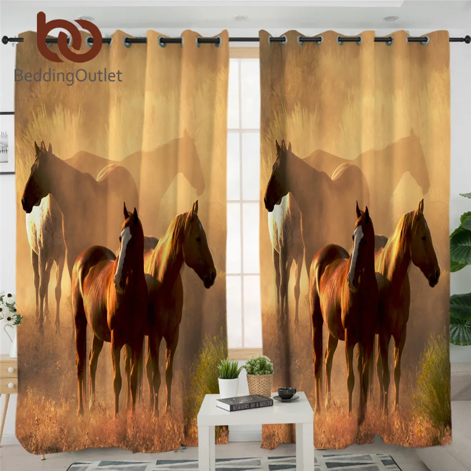 

BeddingOutlet Horses Curtains For Kitchen 3D Print Realistic Curtains Sunset Desert Blackout Curtain Photography Bedroom Curtain