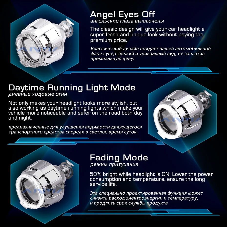 Motorcycle Spotlight Tuning Accessories Projector Headlight Lenses Bi-xenon Lens 2.0 Angel Eyes Full Kit Bike Lights Retrofit