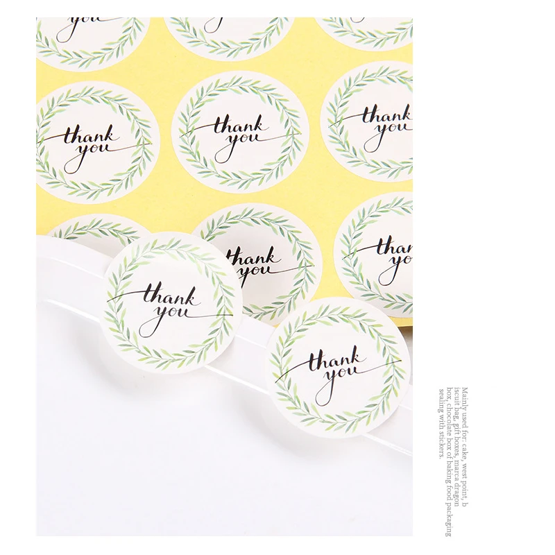 120pcs/Lot Kawaii Round Leaf Wreath Thank youSelf-Adhesive Decorative Stickers Sealing Sticker DIY Gift Box