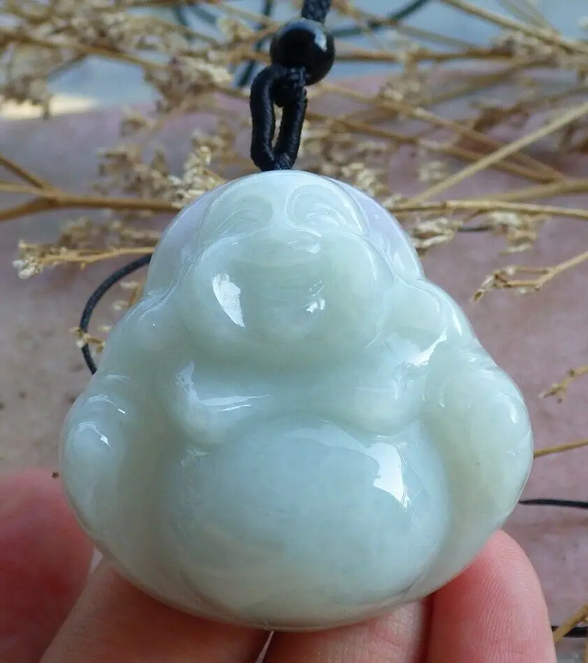 

Certified Lavender Green Natural A Jade jadeite Pendant Buddha God Happy Buddha