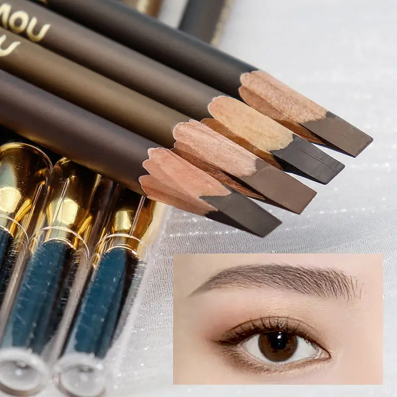 Eyebrow Pencil Makeup Eyebrow Enhancers Cosmetics Natural Long Lasting Tint Waterproof 4 Colors Wooden Eye Brow Pen with Brush