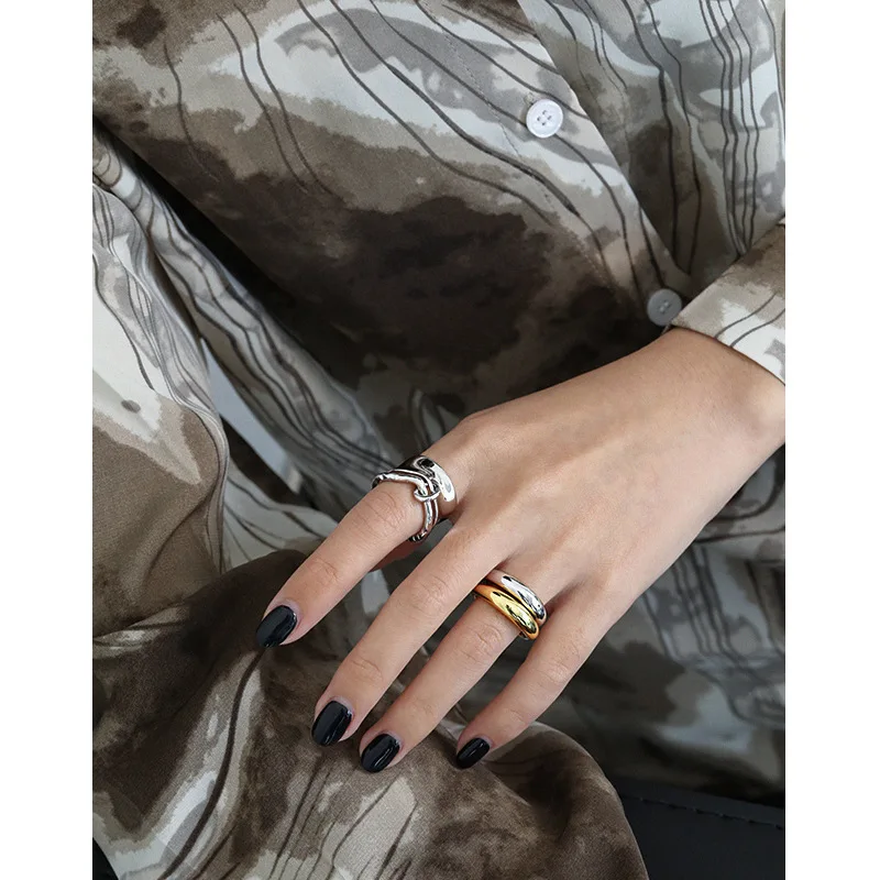 CHOZON Korean ins niche design irregular smooth S925 sterling silver ring female ring Japan online celebrity with wholesale