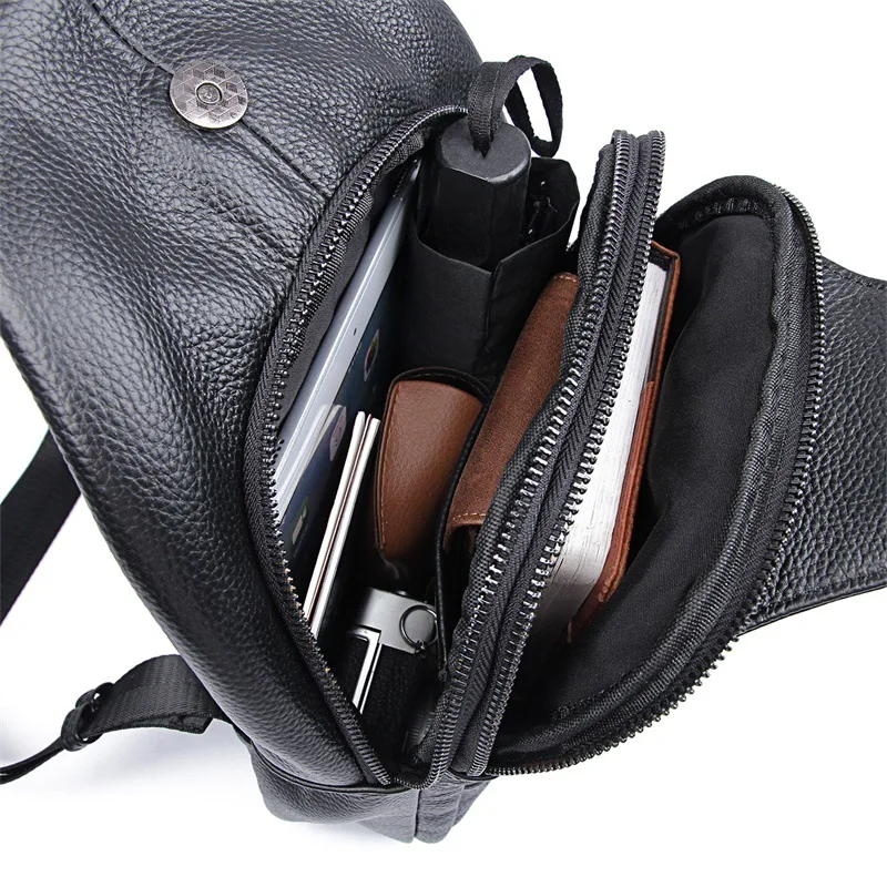 Big Size Chest Bag Men Real Cowskin Black Chest Packs Leather Sling Bags Single Shoulder Crossbody for male man sport bag