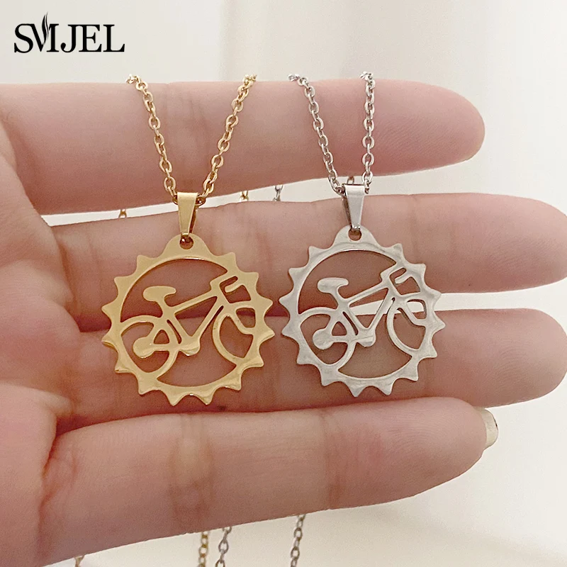 Classic Punk Cute Bike Cycling Bicycle Charms Stainless Steel Necklace Fashion Design Jewelry for Women Men Birthday Gifts