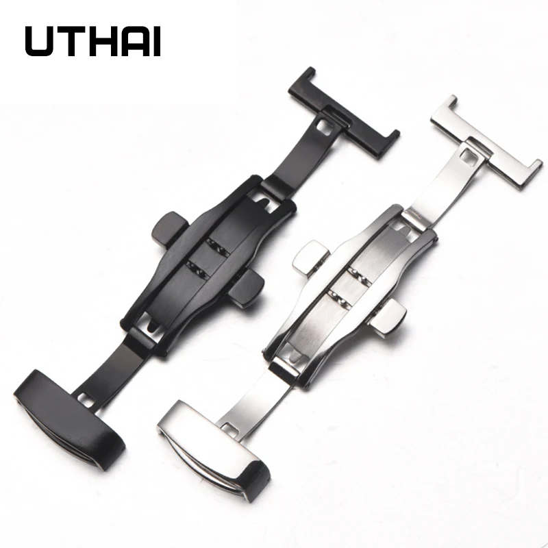 UTHAI Watch Fold Buckle P90 Stainless steel butterfly double push buckle 10-22mm Button Deployment Clasp Buckles Watch Accessori