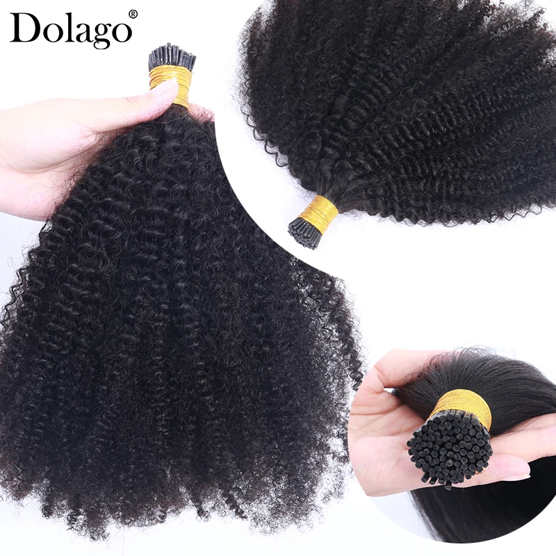 

Afro Kinky Curly Human Hair 4B 4C I Tip Microlinks Brazilian Virgin Hair Extensions Hair Bulk Black Color For Women 3S Salon