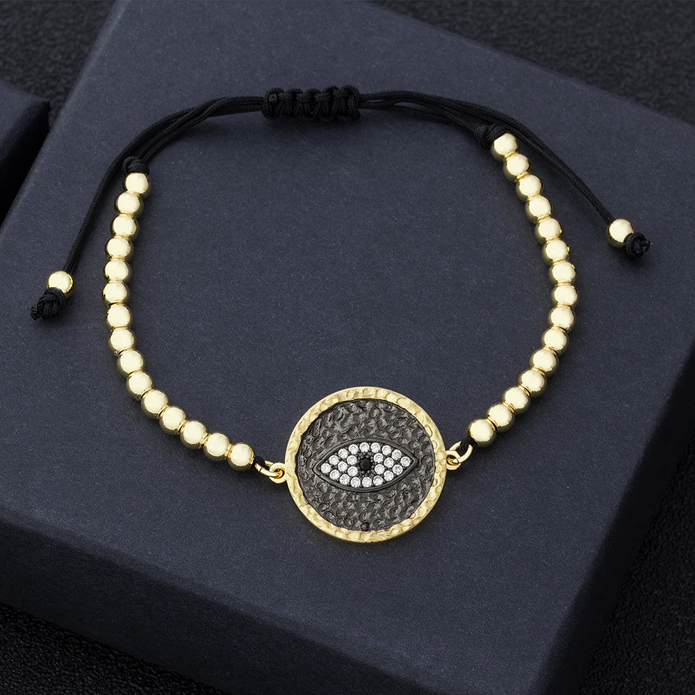 

AIBEF New Fashion Evil Eye Copper Beads Charm Bracelet Braided Adjustable Cubic Zirconia Women Jewelry Accessories Friend Couple