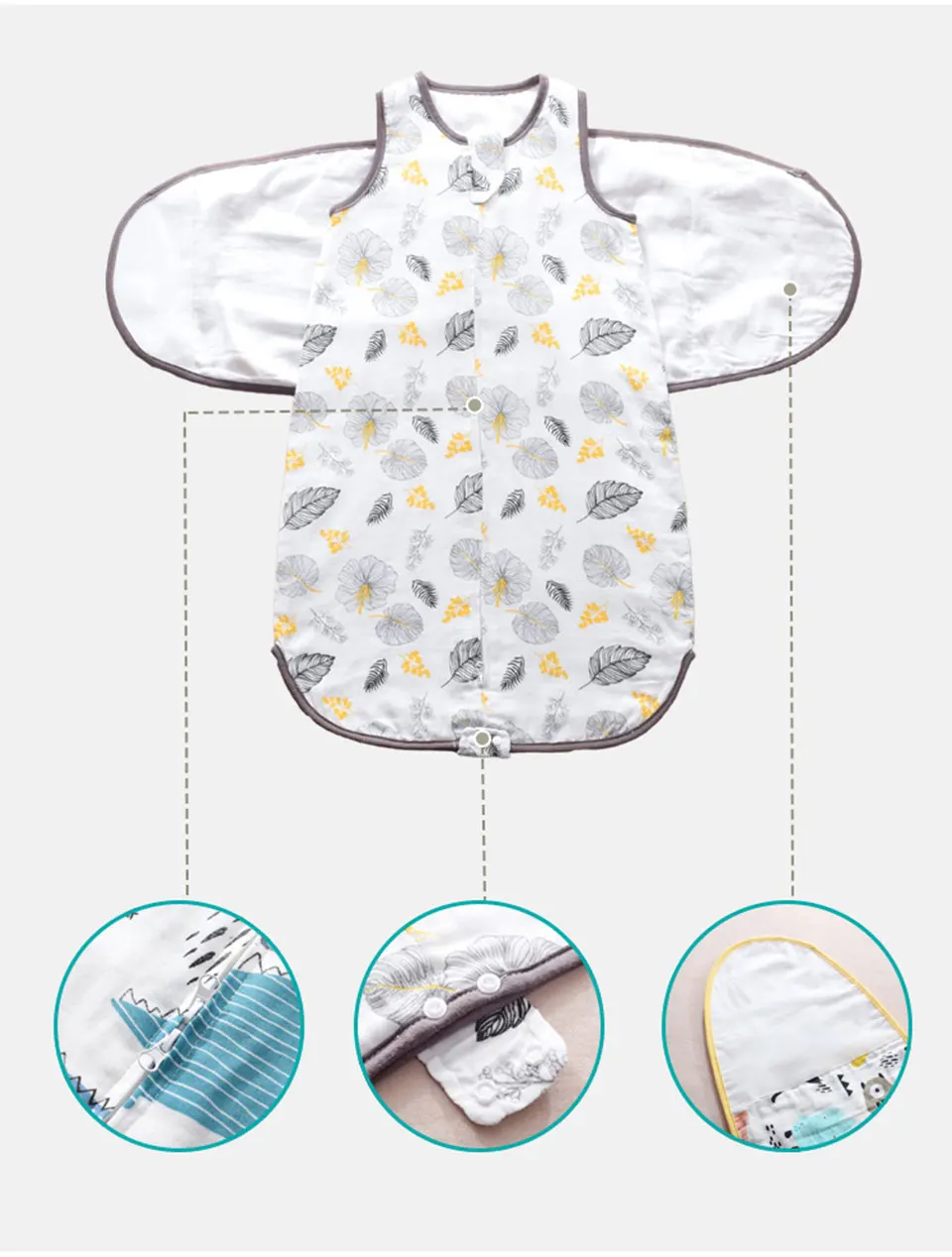 Baby Sleeping Bag Wearable Blanket Newborn Swaddle Wrap Sack Gauze Bamboo Cotton Spring 1Tog Sleep Bag Changing Diaper 0-24M