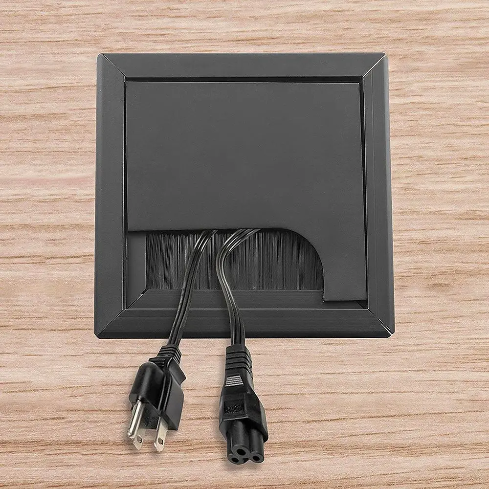 Rectangle Plastic Wire Cable Holder With Black Brush Wire Box Desk Cable Box Wire Hole Cover Grommet Hole Cover Outlet Port