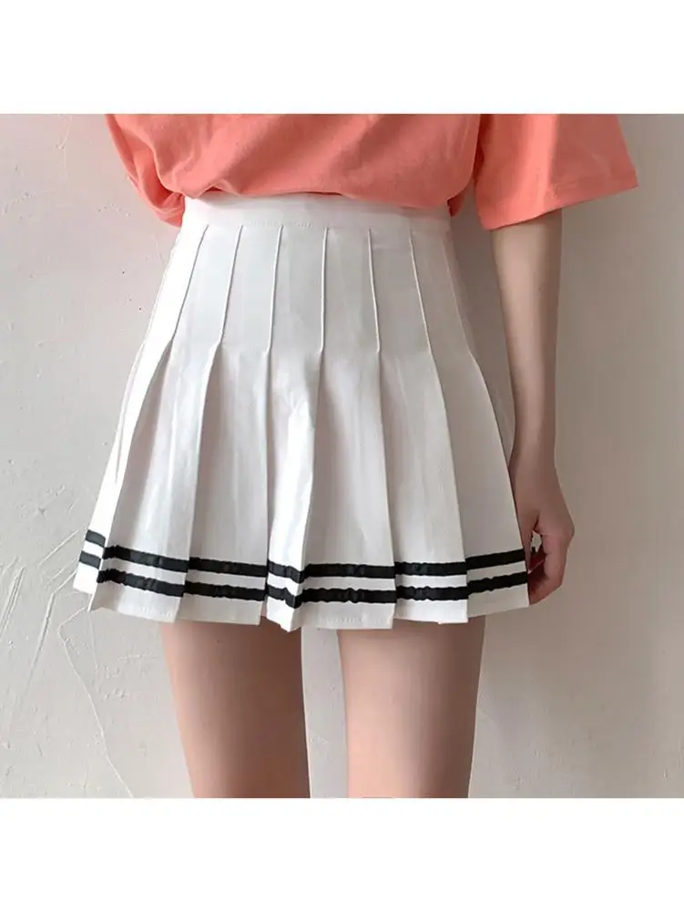 Y2k Summer Korean Fashion Short Women Skirt Casual High-Waisted Slim Elastic Striped Harajuku Pleated School Mini A-line Skirts