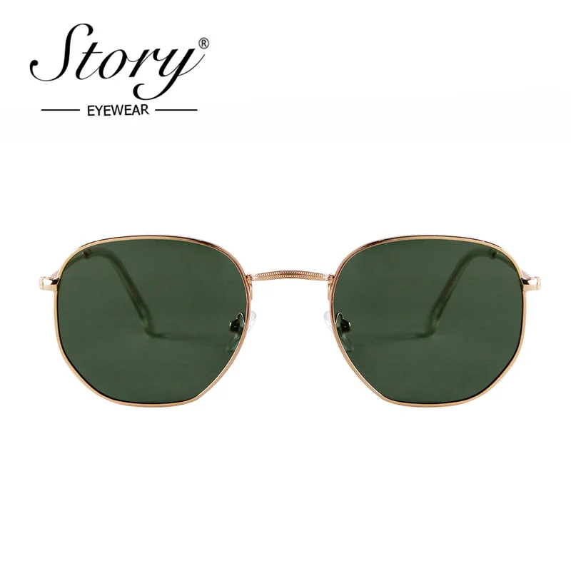 STORY Classics Retro Hexagon Polarized Sunglasses Men Vintage Metal Large Frame Green Lenes Driving Square Sun Glasses SZ3549Q