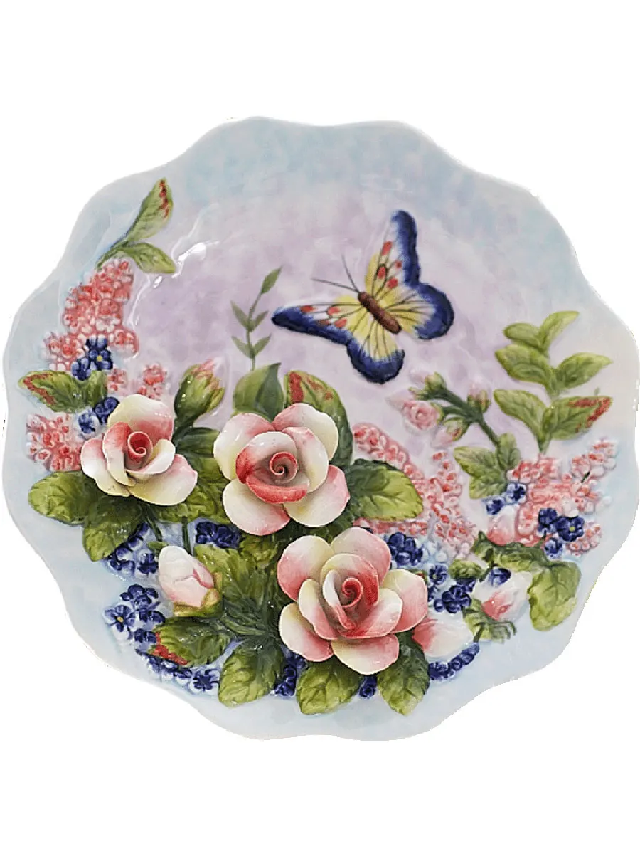 Porcelain hanging plate American Rural decoration plate European plate decoration sitting plate ceramic rose butterfly plate