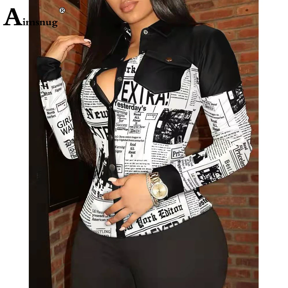 Women Elegant Fashion Button Fly Shirt Blusas Long Sleeve Chains Print Tops Streetwear 2022 Spring New Sexy Lepal Collar Blouse