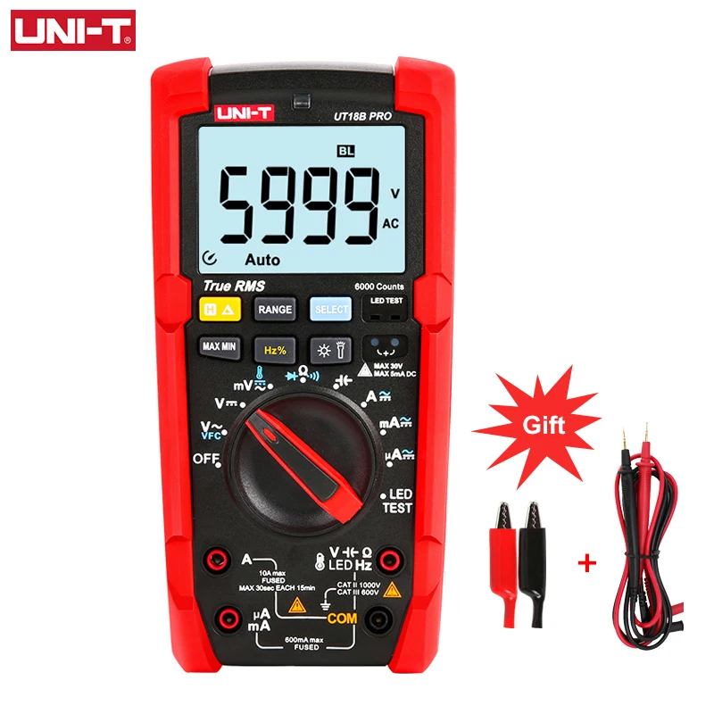 UNI-T UT15B UT17B UT18B Pro True RMS Digital Multimeter Auto Range Tester 60Mohm VFC Hz Capacitor Resistor Meter Anti-burn