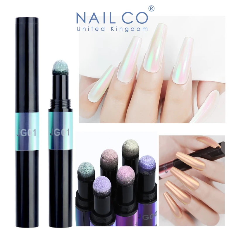 NAILCO 2021 Newest 6 Nail Art Manicure Makeup Aurora Metal UV Gel Holographic Mirror Effect Powder Air Cushion Powder Magic Pen