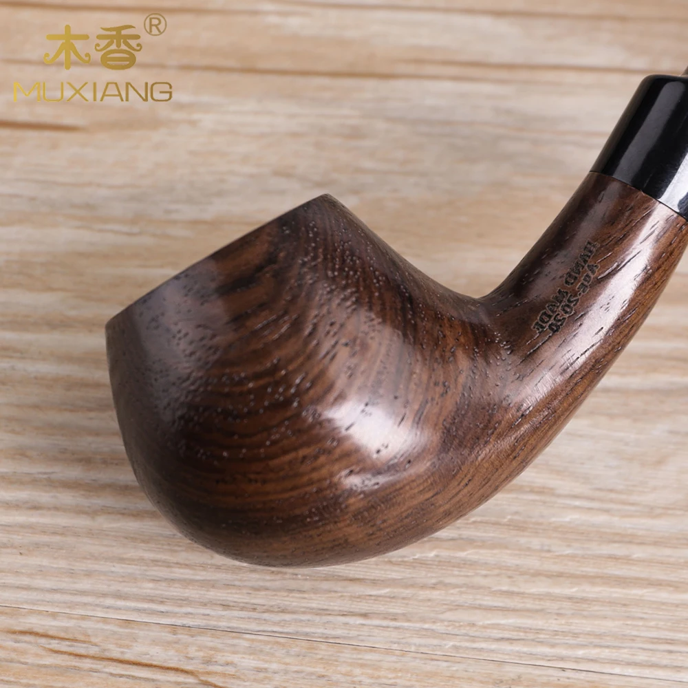 RU-Classical Ebony Wood Pipe Bent Acrylic Mouthpiece Wooden Pipe Smoke Fit for 9mm Filter with Portable Smoking Tools Kit ac0027