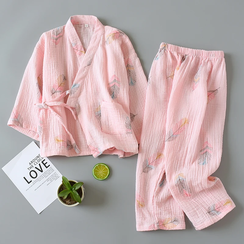 Simple Girls Long-Sleeved Sleepwear Kids' Cotton Kimono Children's Hanfu Creative Baby Japanese-Style Home Pajamas Kimono LB833