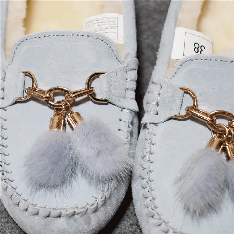 2024 Flats Female Casual Footwear Shoes Shoes Women 100% Natural Fur Shoes Moccasins Loafers Soft Genuine Pig Boots Leisure