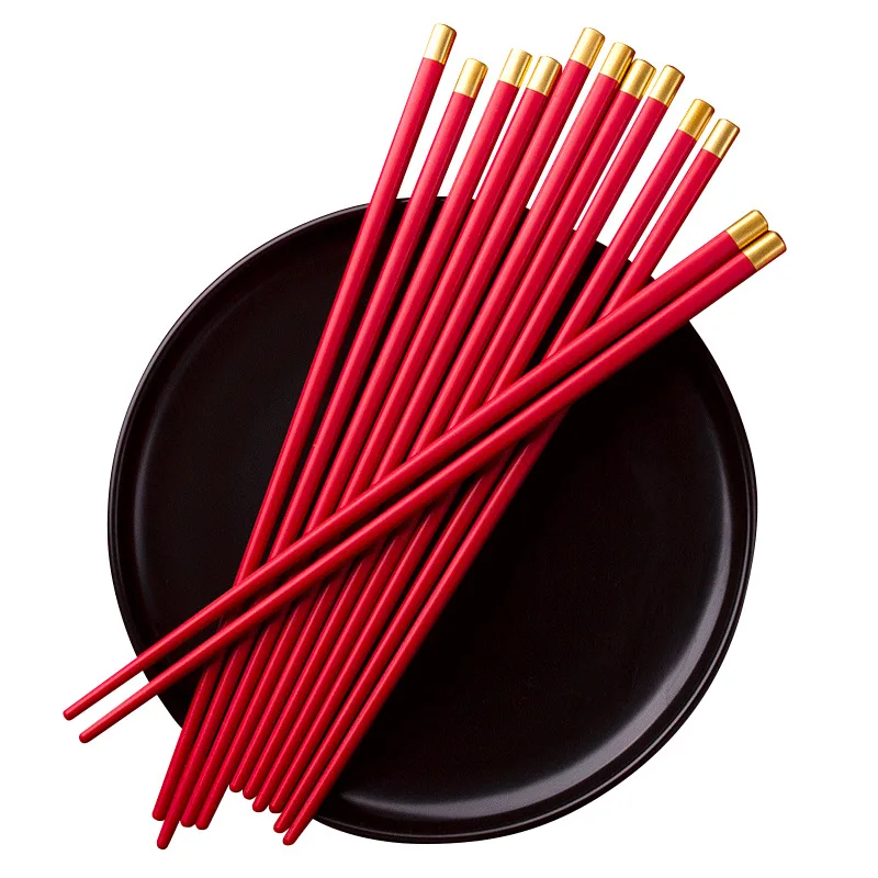 5 pairs Red Chopsticks Wedding Anti-skid High Temperature Resistant Sushi Sticks High-value Alloy Chopsticks for Gifts