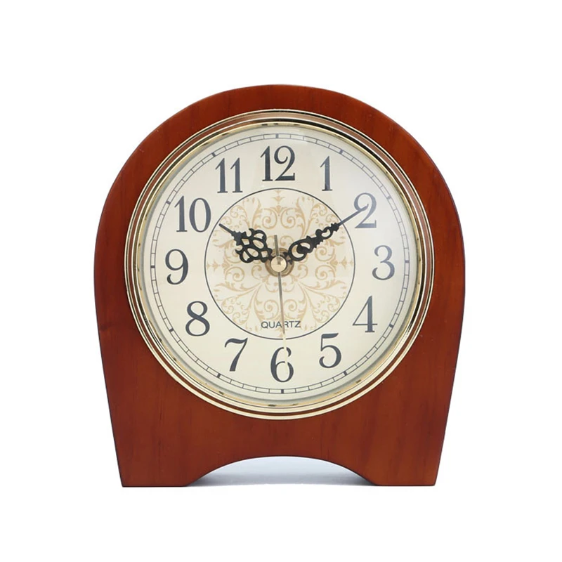 Vintage Table Clock, Wood Non-Ticking European Style Beside Mantle Clock Battery Operated Silent Quartz Movement for Bedroom