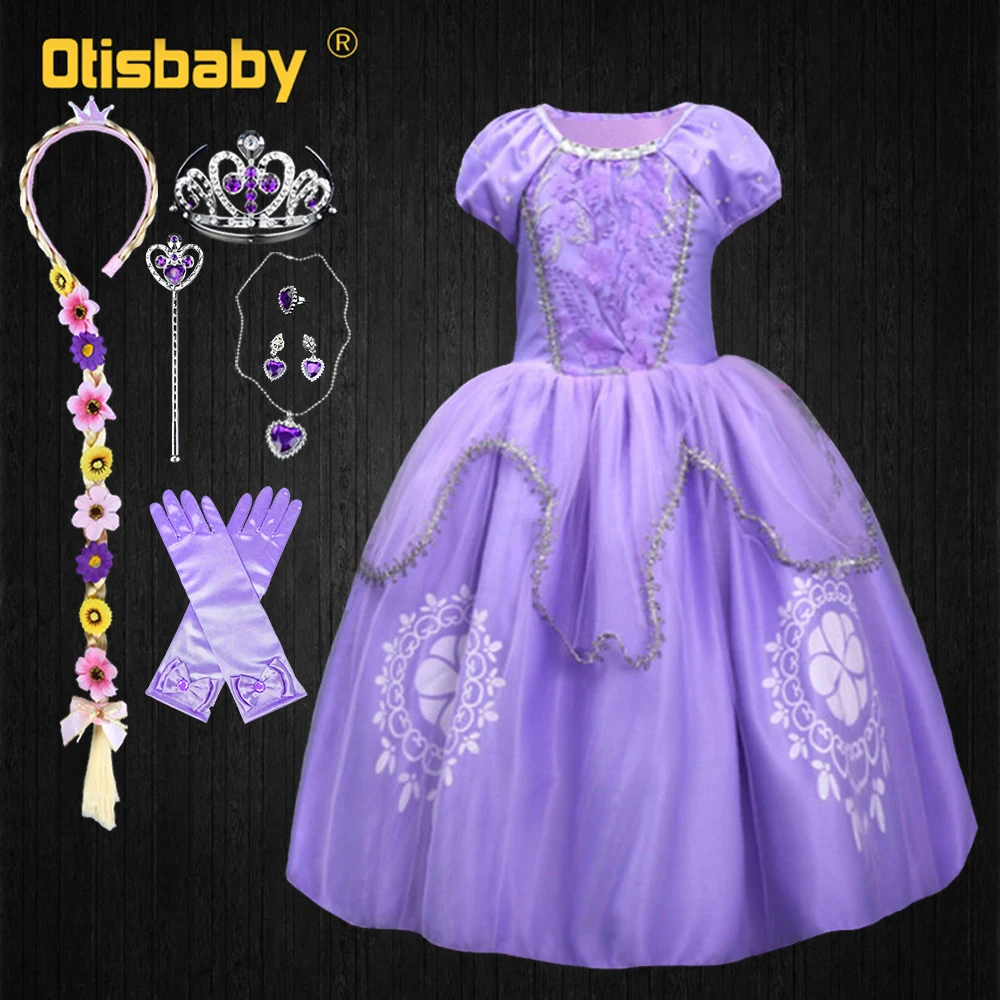 Kids Girls Princess Sofia Dress Rapunzel Dresses Ball Gown Long Party Dress Children Clothing Kids Halloween Cosplay Costume