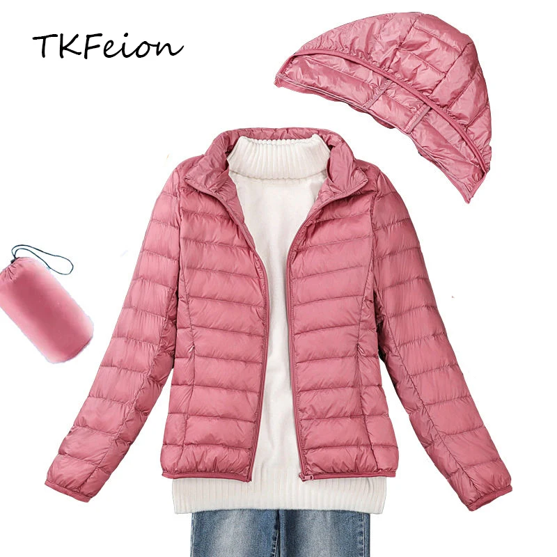 

Womens Fashions Jacket with Detachable Hat 10 Colors 2020 Female Duck Down Outwear Coats Light Thin Slim Style Plus Size 4XL 5XL