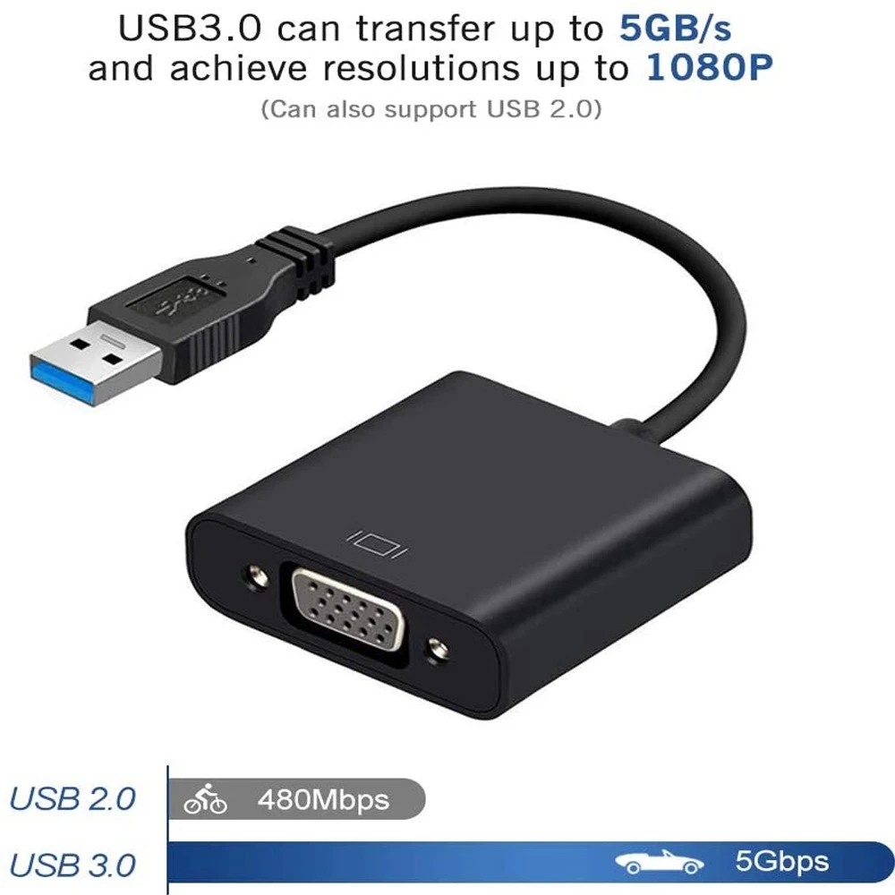 USB 3.0 to VGA Video Graphic Card Display External Cable Adapter for PC HDTV 1080P/ USB 3.0 to Female VGA Connector