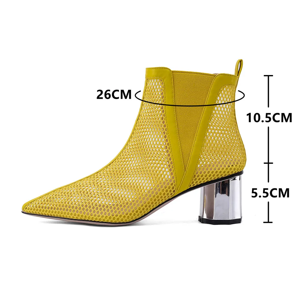 Women Summer Ankle Boots Mesh Cut Out Hollow Pointed Toe Bootie Shoes Female Thick High Heel Sandals Fashion Women Cool Boots