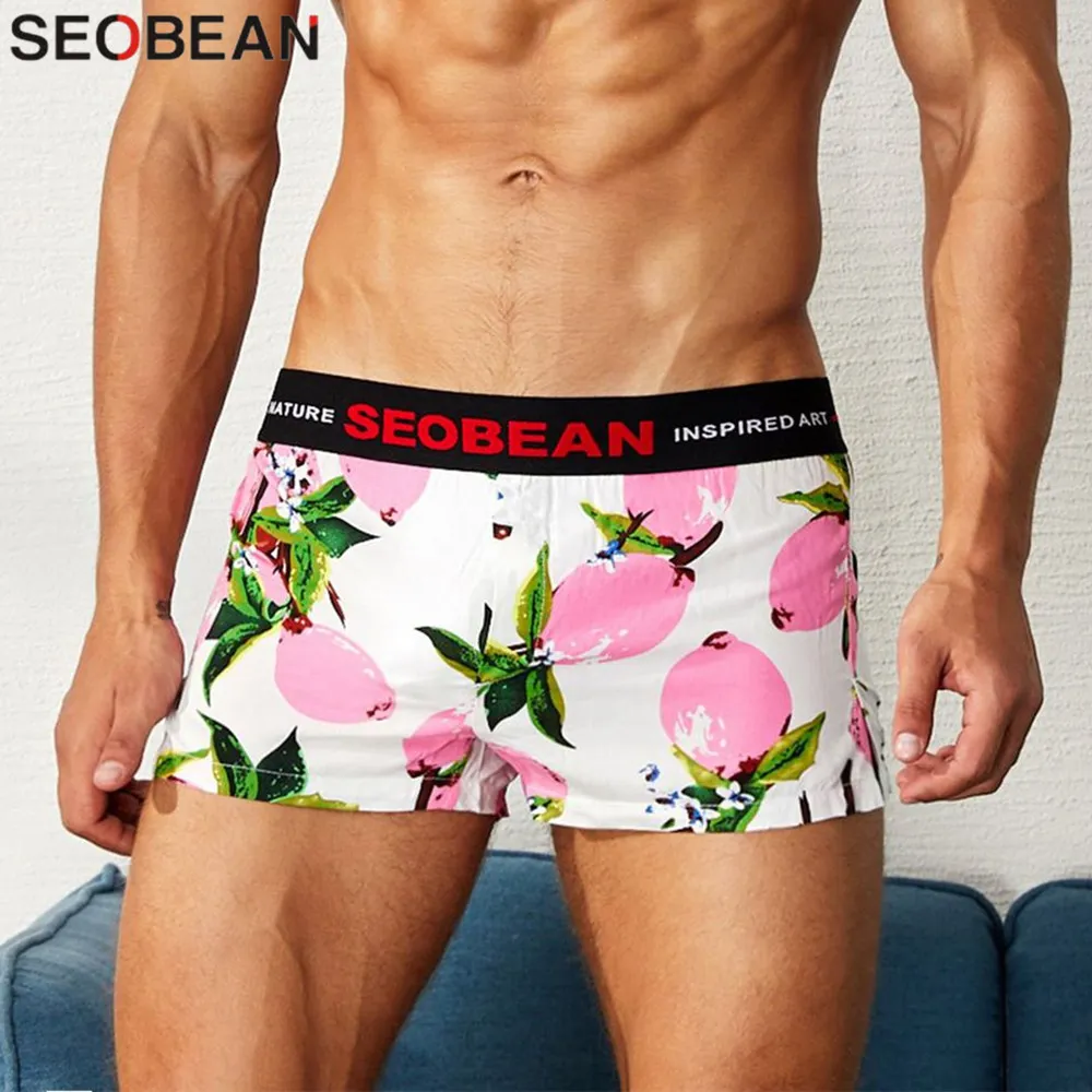 SEOBEAN-bóxer de moda joven para hombre, ropa interior cómoda y suelta con flores, calzoncillos para el hogar, ropa interior para jóvenes, ropa de