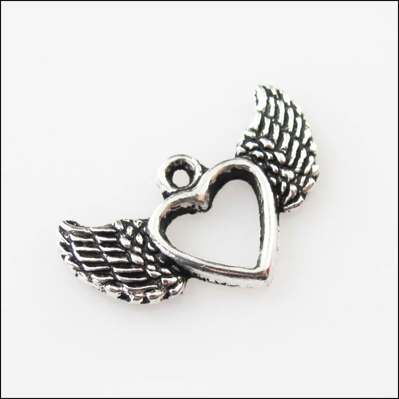 35 New Heart Circle Wings Tibetan Silver Tone Charms Pendants 12x20mm