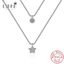 New Fashion 925 Sterling Silver Double Layers Necklace Star And Heart Zircon Pendent Collarbone Necklace Women&Girl Jewelry Gift