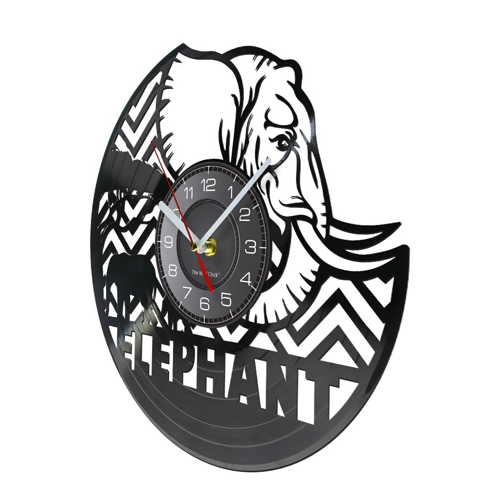 Elephant Africa Safari Animal Artwork Vinyl Album Re-purposed Record Clock Wildlife Decor Retro Laser Cut Music Album Wall Watch