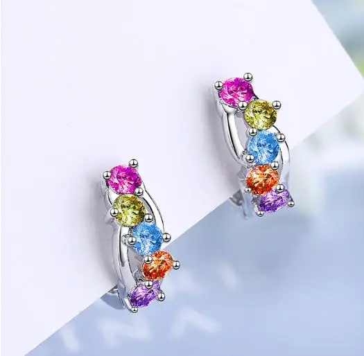 

New Trendy 925 SIlver Needle Earrings For Women Jewelry Colorful CZ Stone Stud Earring Chic Party Accessories Gifts