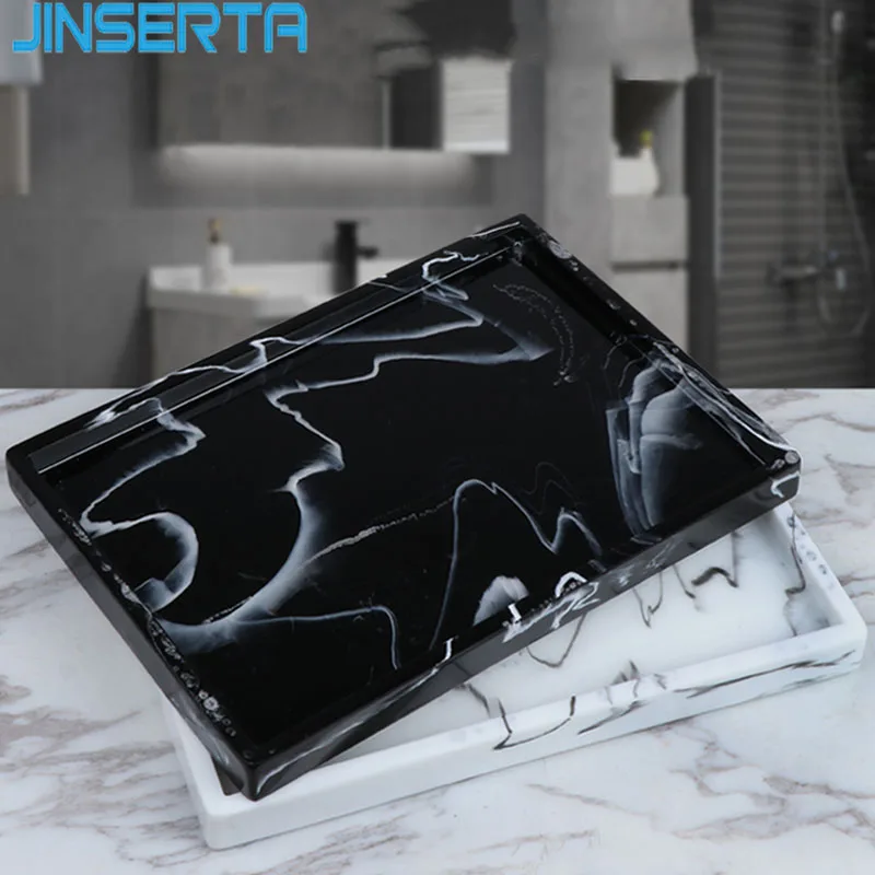 

JINSERTA Marbled Serving Tray Resin Jewelry Display Plate Cosmetic Organizer Rectangle Home Hotel Bathroom Decorative Tray