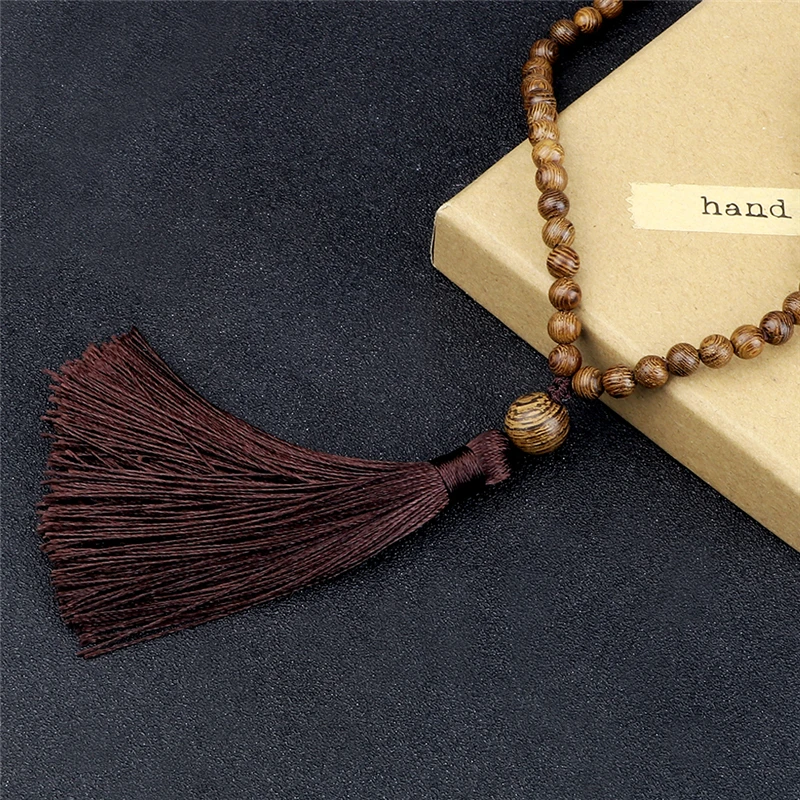 6mm Wooden Beads Necklaces Rosary Meditation Yoga Spirit Jewelry 108 Mala Beaded Tassel Necklace Accessories Gifts for Men Women