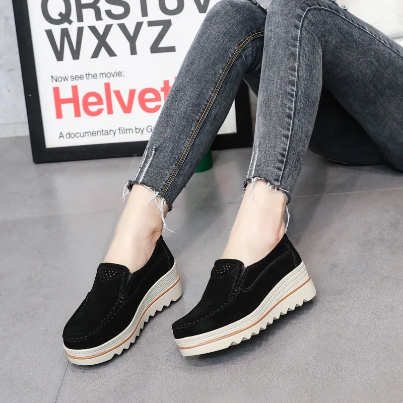 Spring Women Flats Shoes Platform Sneakers Slip On Flats Leather Suede Ladies Loafers Casual Summer Autumn