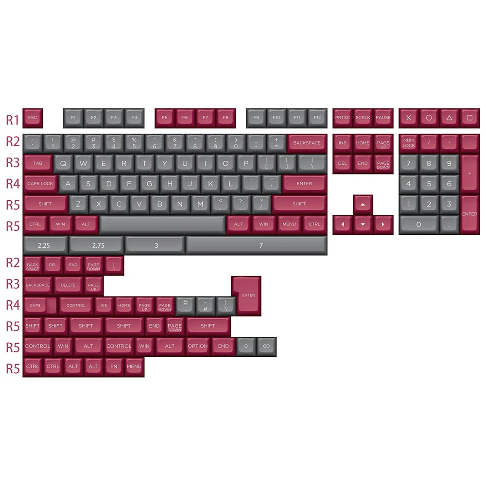 Cor cinzenta vermelha do perfil do osa 153 keycaps para o teclado mecânico do jogo do interruptor de cereja mx 1.45mm grosso 2 tampões chaves pbt do molde da cor