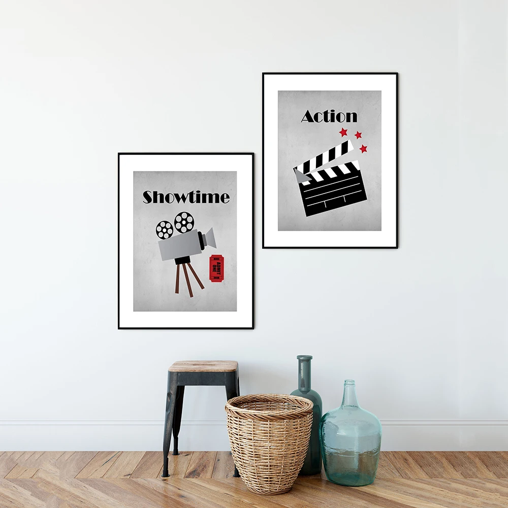 Movie Theater Vintage Art Canvas Painting Wall Picture Popcorn Film Clapper Poster Retro Home Decoration For Cinema Living Room