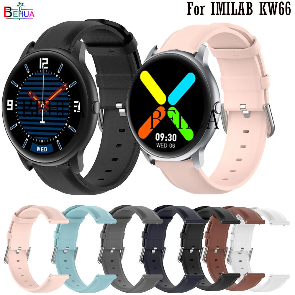 

BEHUA Leather Strap Watchband For IMILAB KW66 / For YAMAY SW022 Wristband Quick Releas Bracelet For Realme Watch 2 Pro Band belt