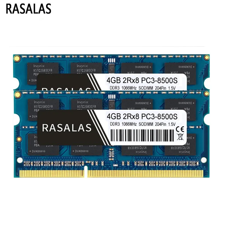 Оперативная память RASALAS 1,5 в 1,35, оперативная память DDR3 DDR3L 8 ГБ 4 ГБ 2 ГБ для ноутбука 8500s 10600s 12800s 1066 1333 МГц SODIMM 1600 контакта, оперативная память для ноутбука