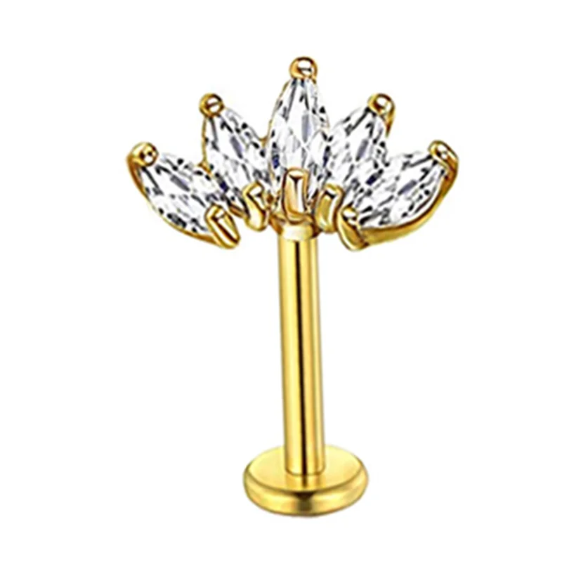 Crystal Flower Tragus Piercing Earring, Flat 16G