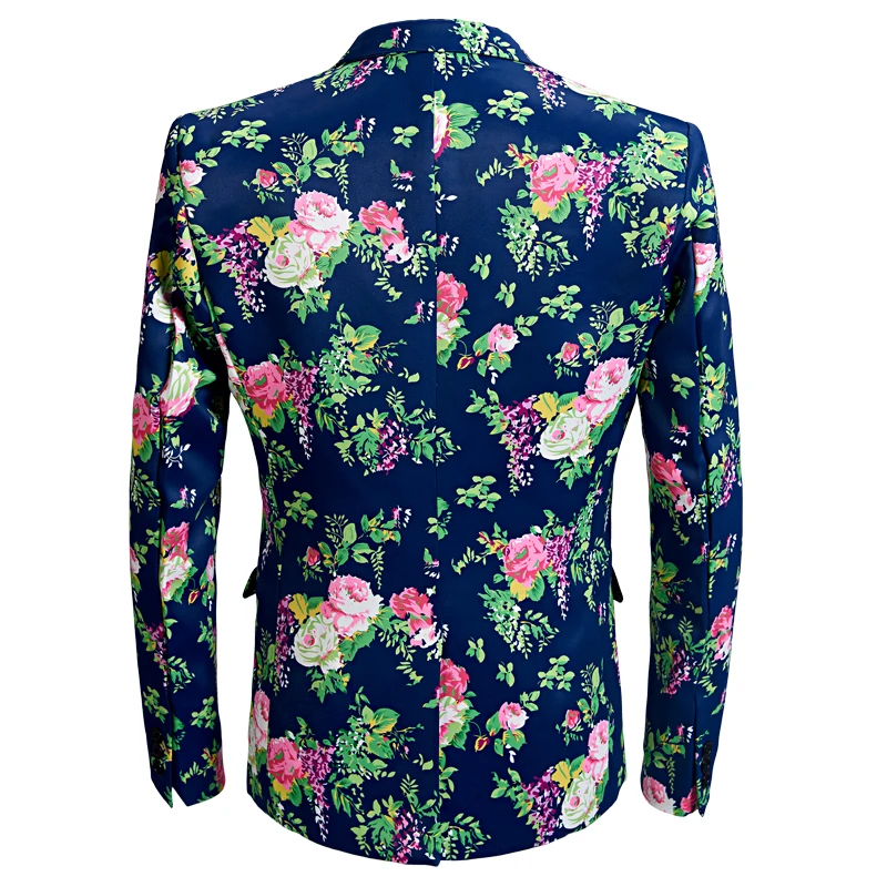 New Design Men\'s  Pink Floral suits Stage Singer Wedding Groom Tuxedo Costume Men\'s Blue Wedding Suit High Quality Prom Dress