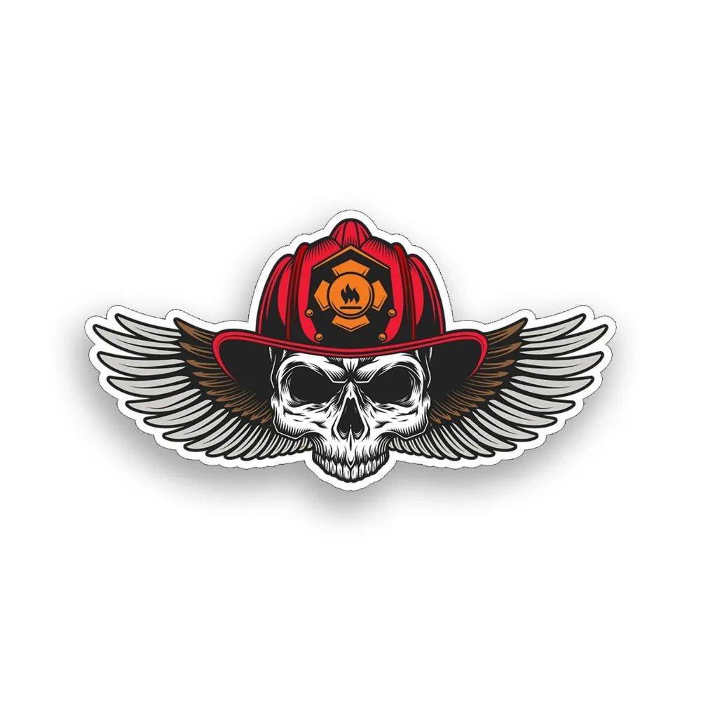 Fireman Skull Wing Sticker Firefighter Helmet Cup Laptop Car Window Bumper Decal  3.5 tall by 6.6 wide.