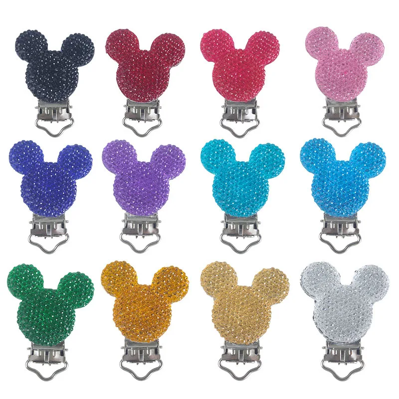 Kissteether 5pcs Plastic Bright Diamond Mickey Pacifier Clips Food Grade Nipple Holder BPA Free Baby Teething  Accessories