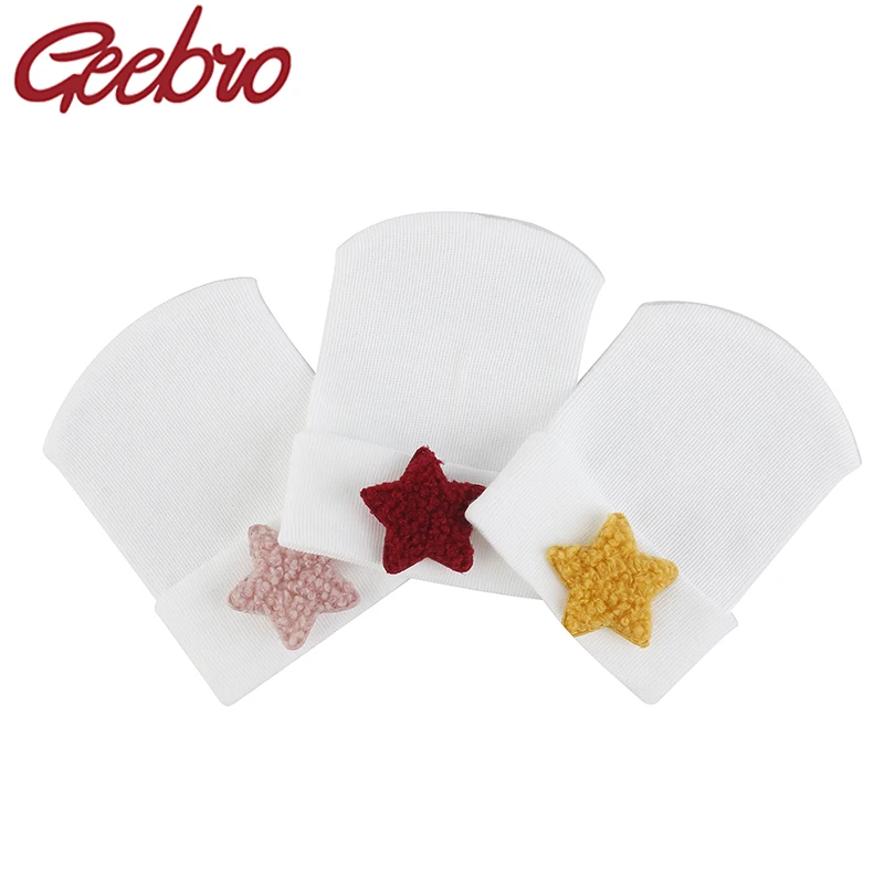 Geebro Newborn Baby Hospital Hats Beanie With Star Soft Cotton Knitting Hat For Baby Boys Girls New born Photography