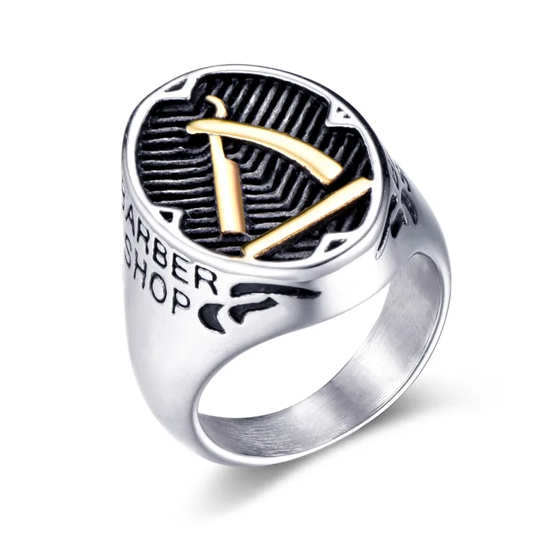 Stainless Steel Barber Razor Ring Titanium Steel Hip Hop Men Razor Ring Barber Shop Jewelry