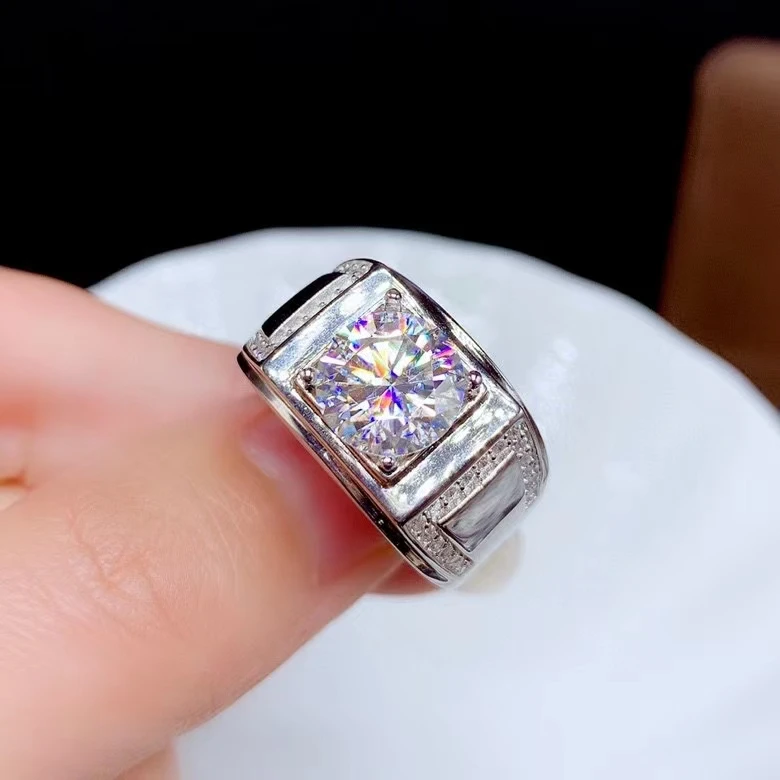 luxury big size sparking natural moissanite men ring  real 925 silver wedding gift 9*9mm size muscular power style king